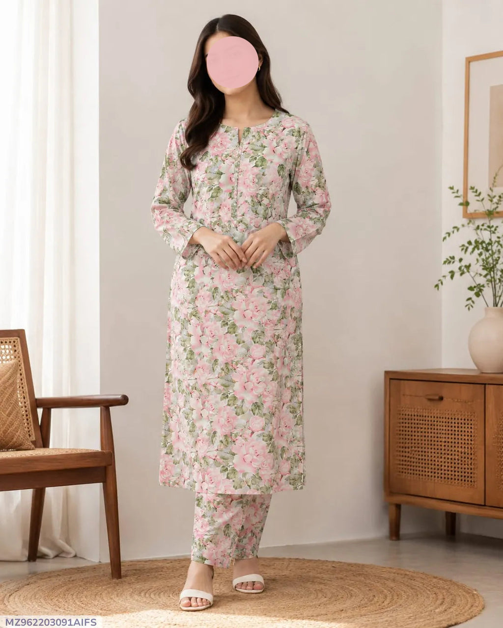 Women's Pink Printed 2-Piece Unstitched Suit