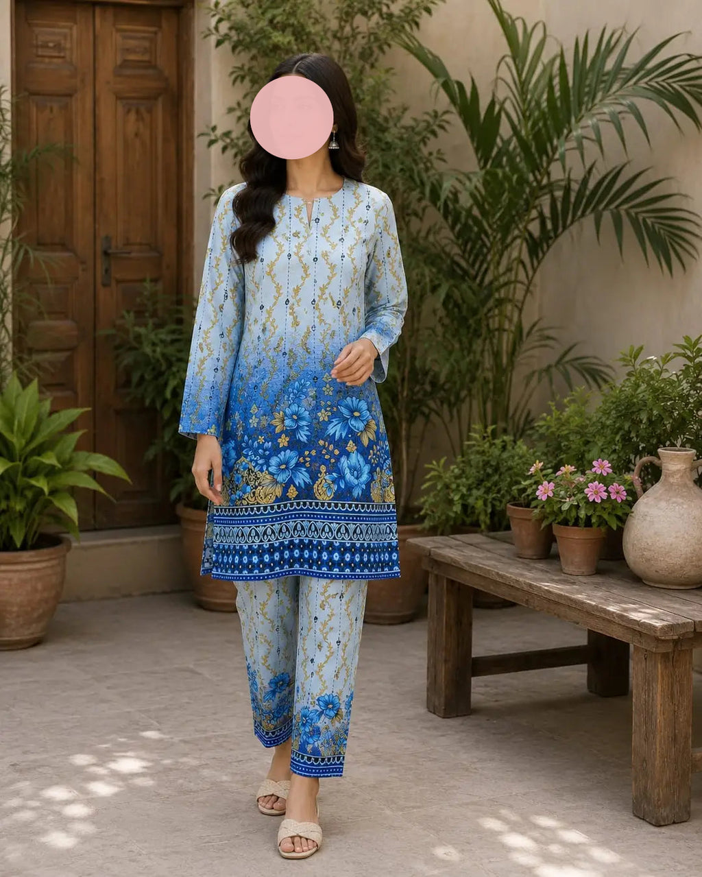 2 Pcs Women's Unstitched Printed Suit