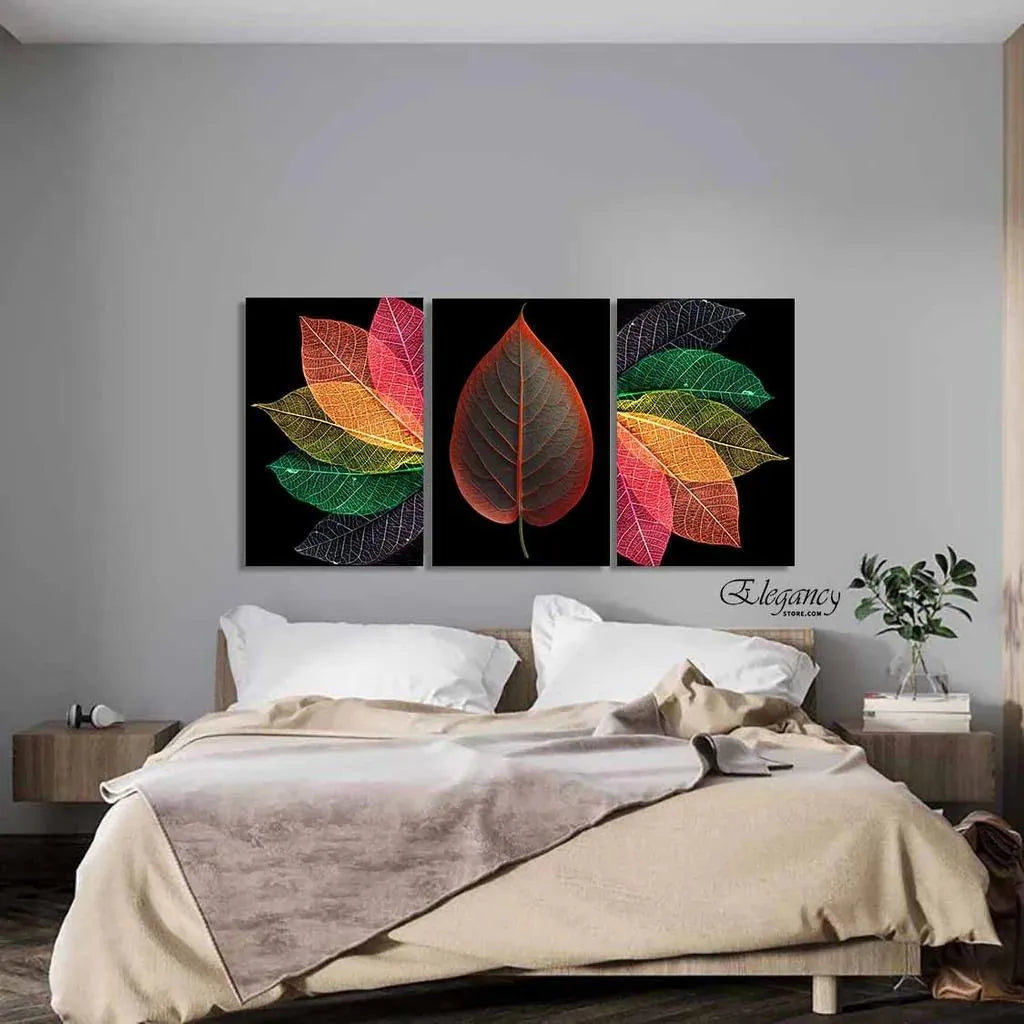 3-Piece Abstract Leaf Wall Art Set for Bedroom Living Room