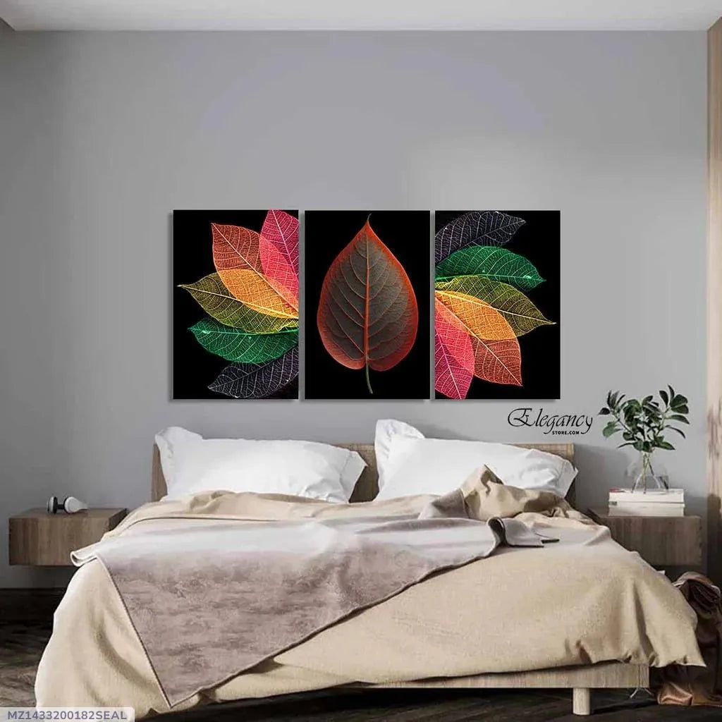 3-Piece Abstract Leaf Wall Art Set for Bedroom Living Room