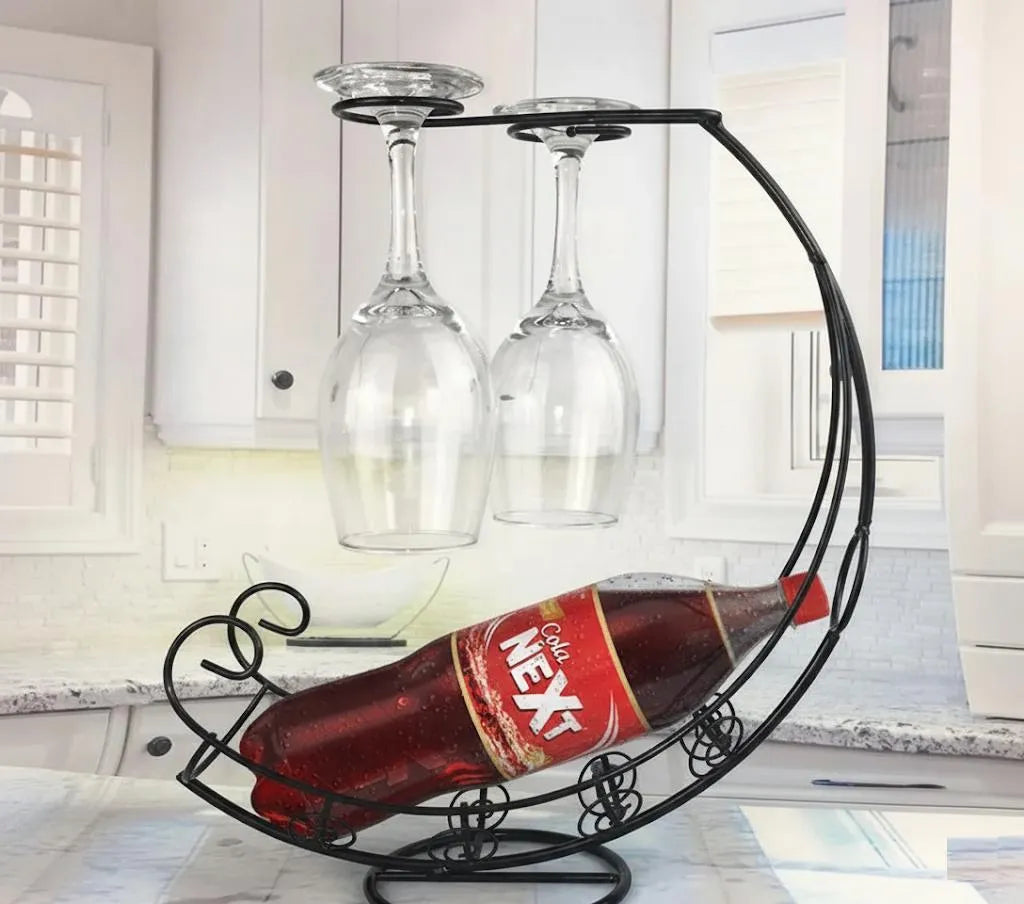 Golden Metal Glass & Bottle Holder for Home