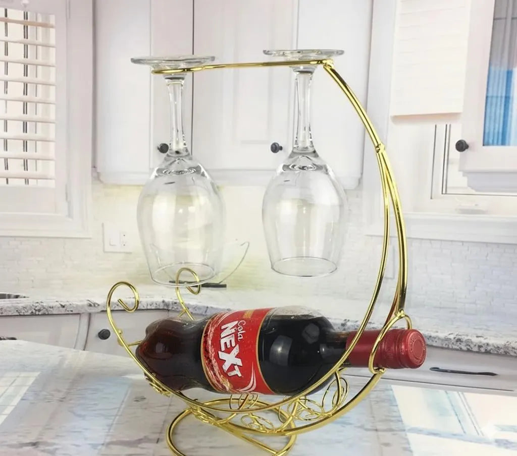 Golden Metal Glass & Bottle Holder for Home