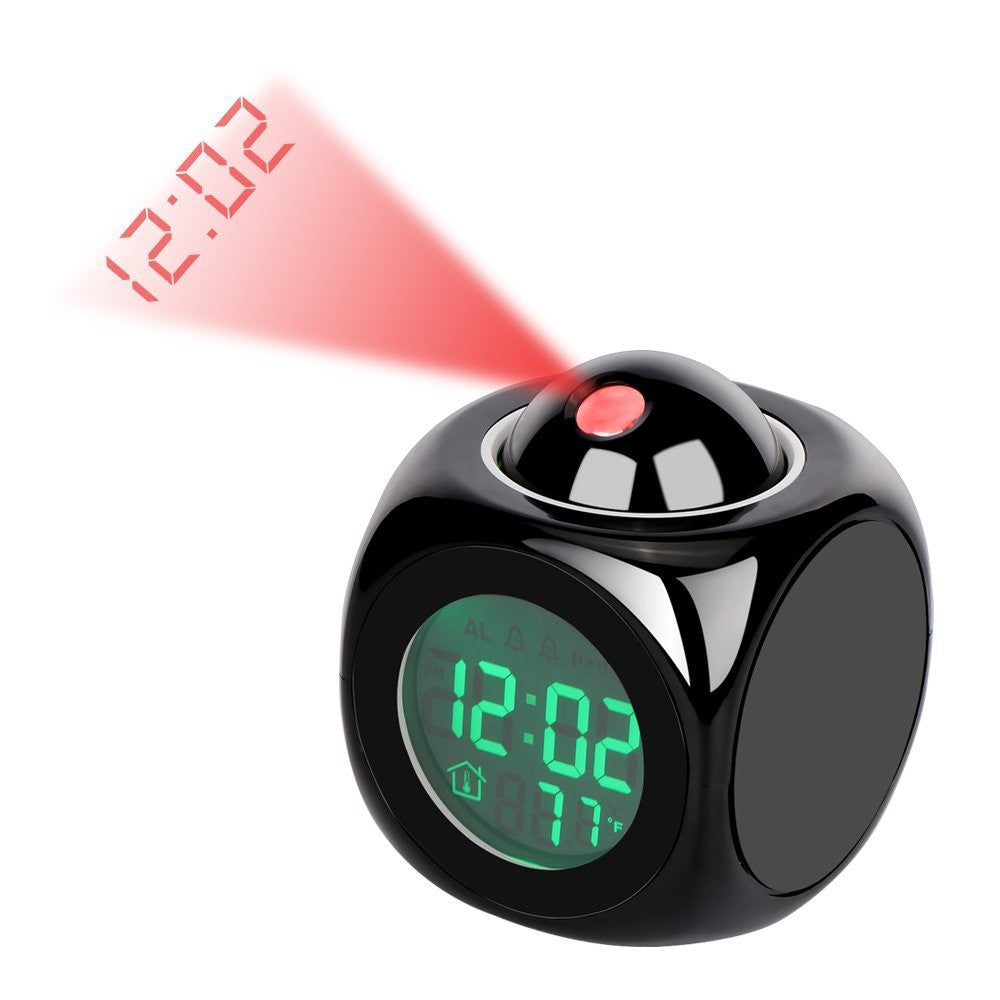 White Projector Alarm Clock with LED Display and Voice Report