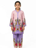 Girls Purple Printed Stitched Co Ord Set With Long Sleeve Shirt And Matching Trouser - Size 7-8