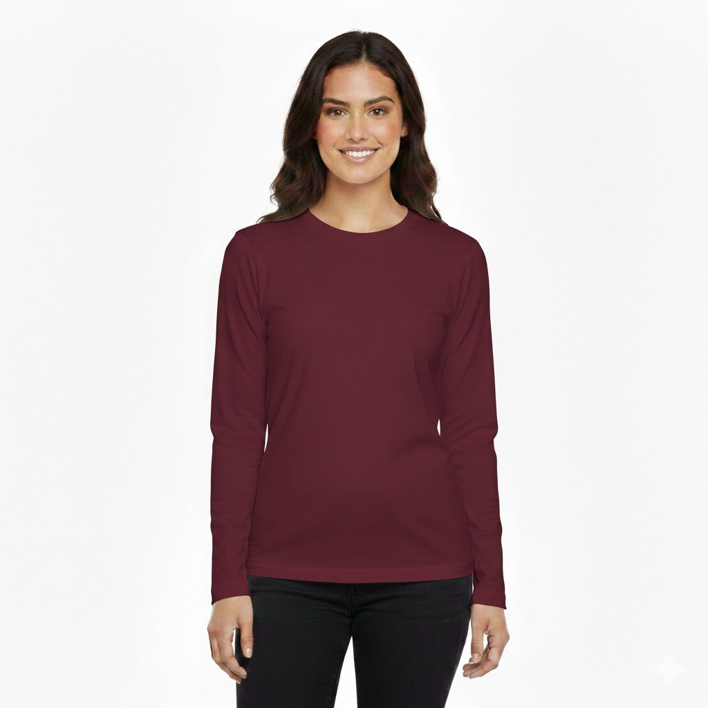 Basic Round Neck Full Sleeves T-Shirt For Women – Soft & Comfortable Casual Wear (Random Color Size Medium)