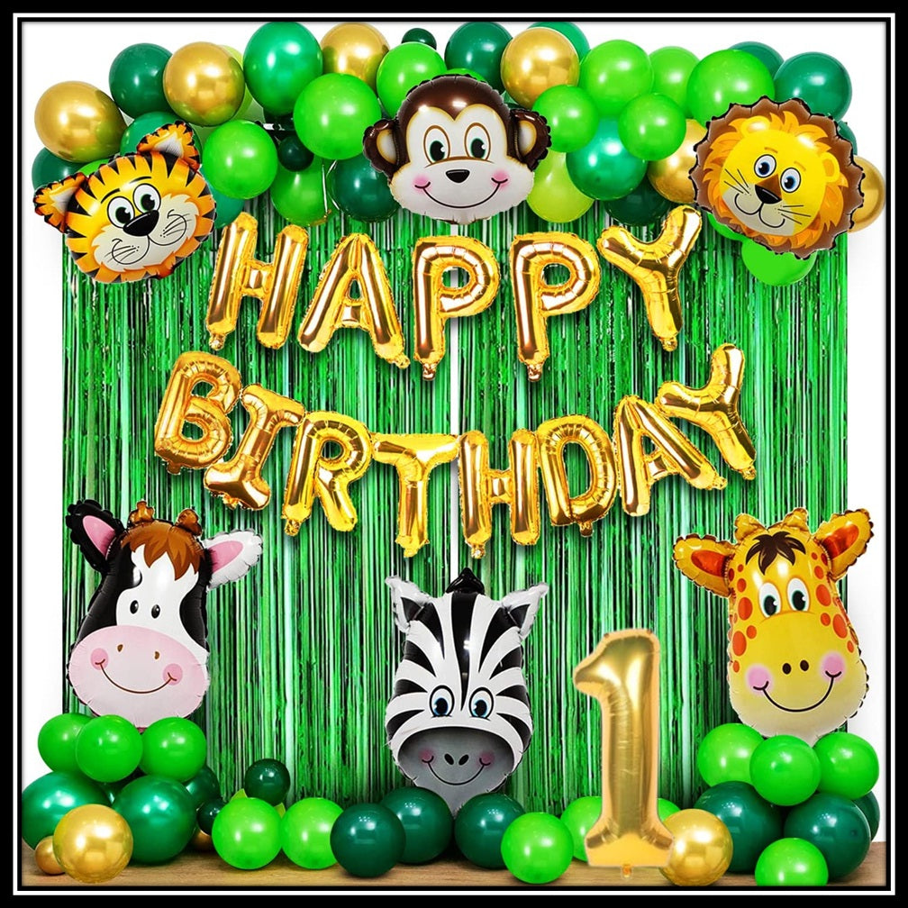 Jungle Theme Birthday Party Decoration Set 50 Pcs for Kids Boys & Girls – 1st