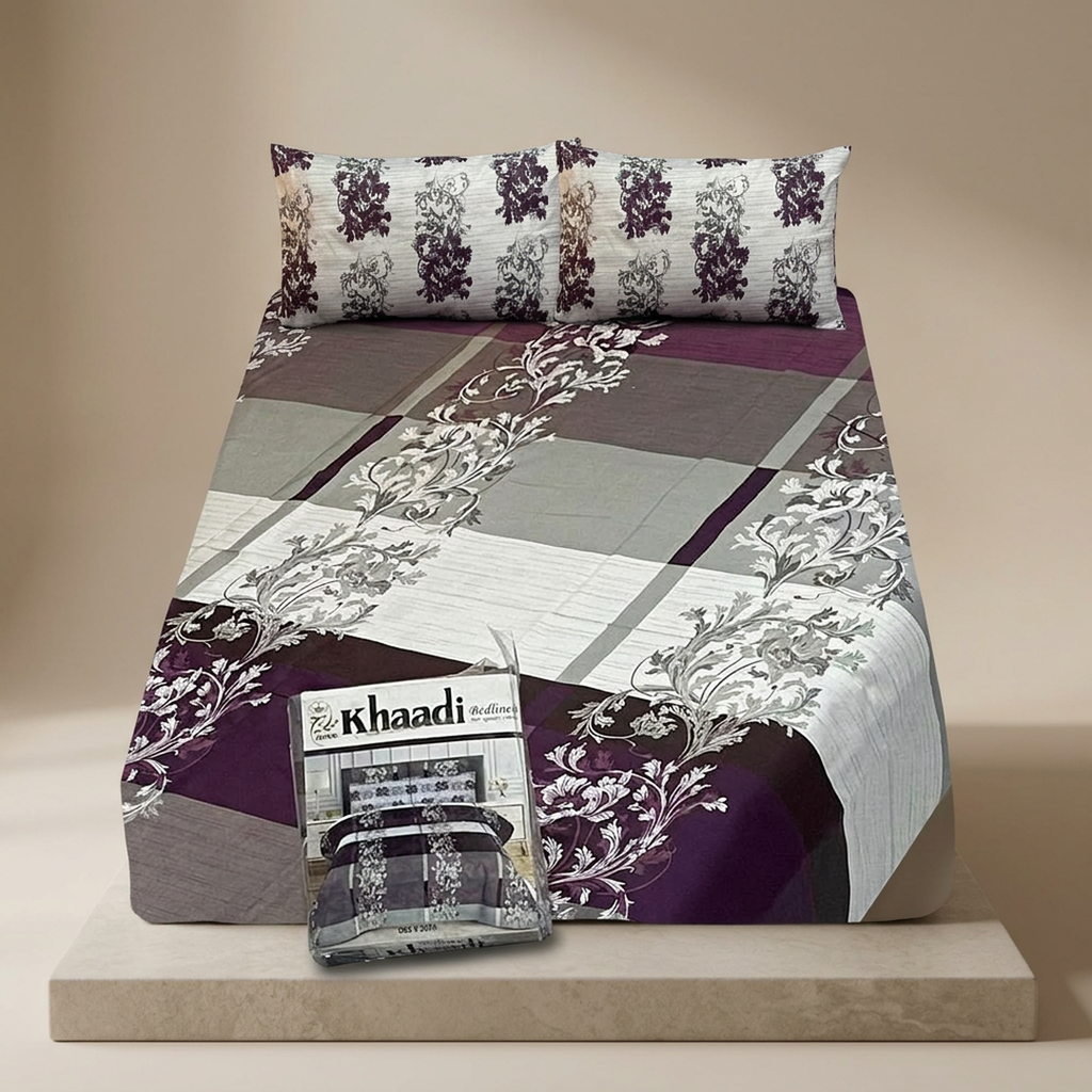 Purple Floral Cotton Bedsheet Set 4Pcs Single Bed