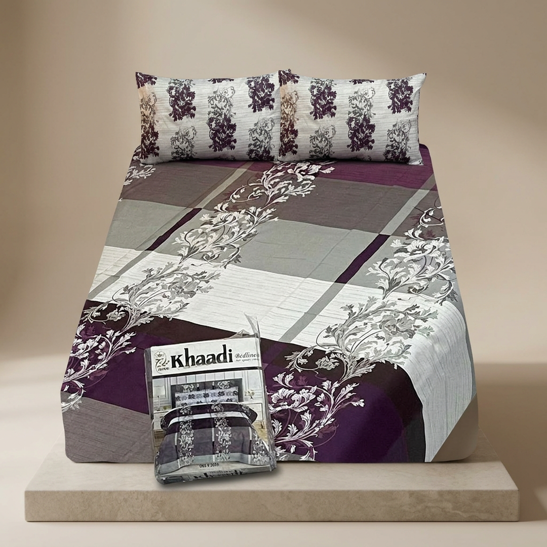 Purple Floral Cotton Bedsheet Set 4Pcs Single Bed