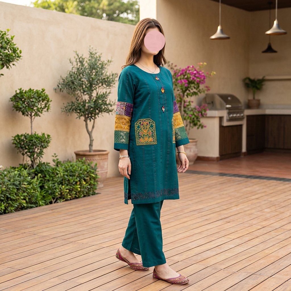 Chikankari Embroidered Shirt & Trouser Set Cotton Pakistan