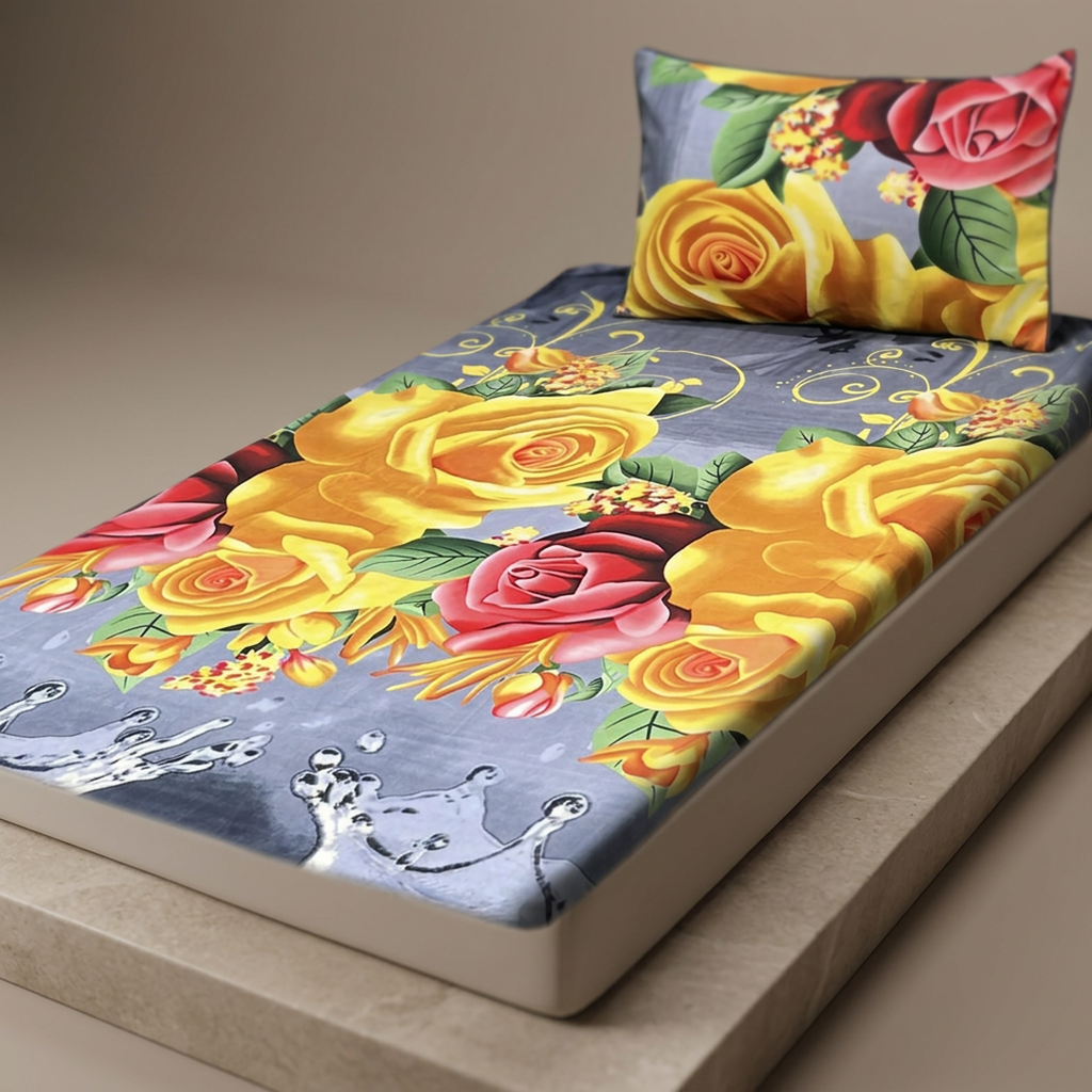 Single Bed Sheet Set Crystal Cotton Floral Rose Pattern