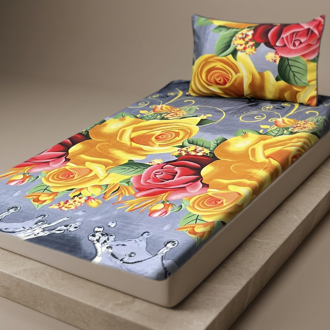Single Bed Sheet Set Crystal Cotton Floral Rose Pattern