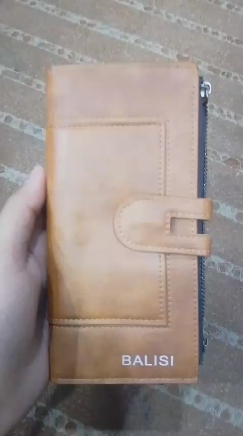 Premium Balisi Leather Long Wallet – Elegant Bi-Fold Business Clutch & Multi-Card Travel Organizer for Men(Brown)