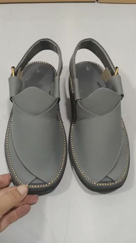 Peshawari Chappal Naram Qadam Pro Grey Color Traditional Casual Wear For Men - Size 7