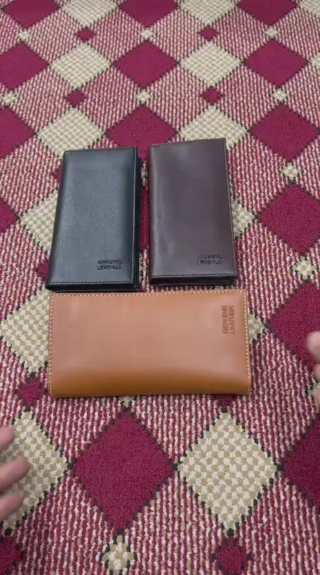 Premium Genuine Leather Long Wallet For Men & Women – Black