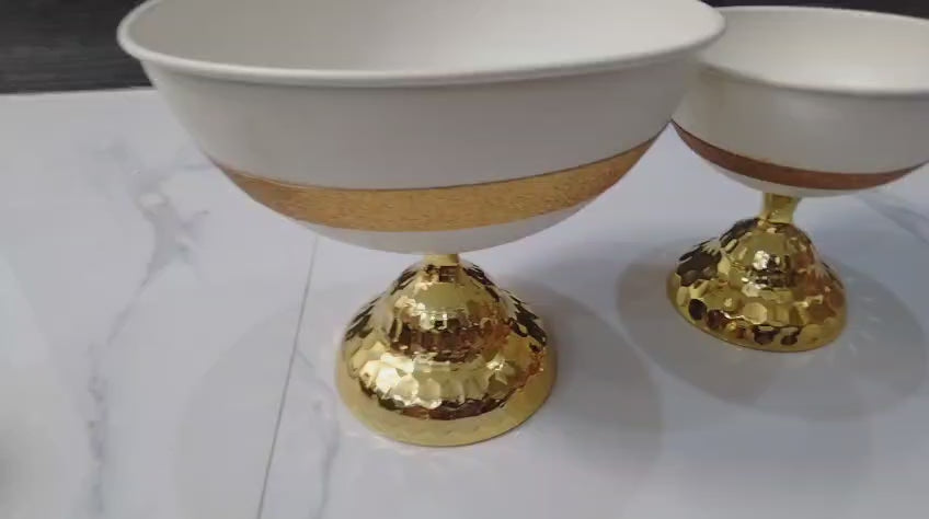 Luxury Metal Decorative Bowl White & Gold Finish | Size 19x19x21cm