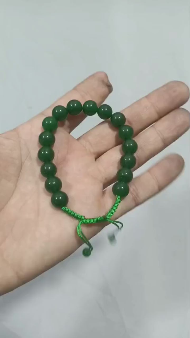 Green Aqeeq Stone Braclet - Natural Agate Crystal Gemstone Stretch Wrist Band - Adjustable