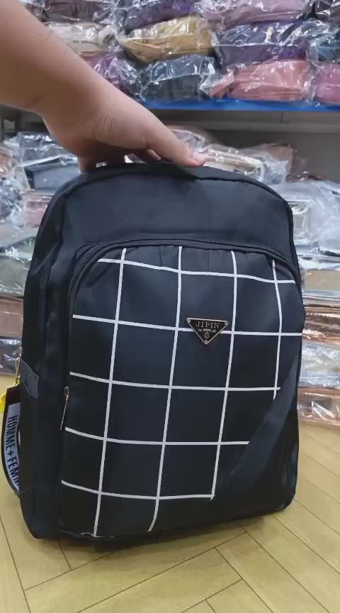 Urban Check Large Capacity Backpack for Women – Black