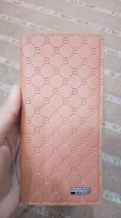 Premium Embossed Monogram Leather Long Wallet – Luxury Bi-Fold Business Clutch & Card Organizer for Men (Brown)