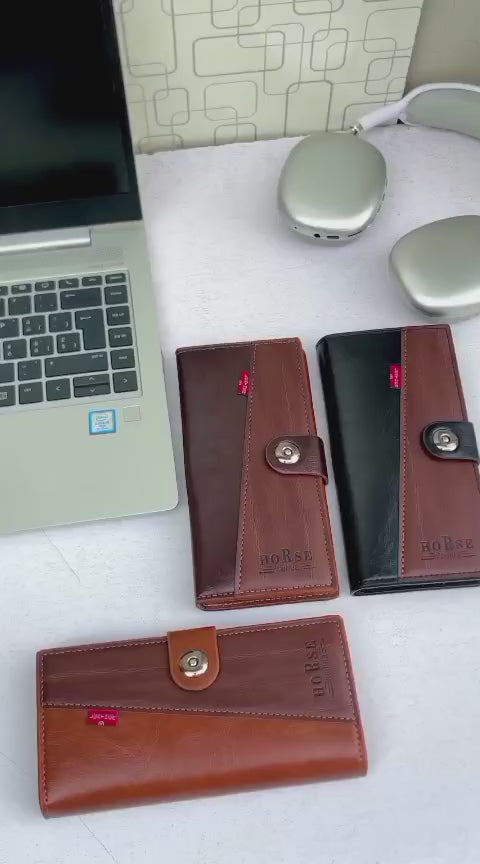 WAGLOK Dual Tone Magnetic Button Long Wallet for Men & Women with Zipper Pocket - Black