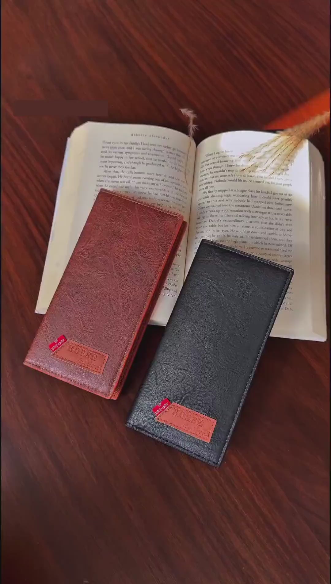 Rustic Finish Long Wallet with Vintage Texture Design Black