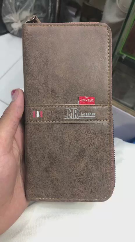 MR Leather Wallet with Zipper | Premium Men's Leather Wallet | Multi-Card Holder | Cash & Coin Pocket | Secure Zip Closure | Color Brown