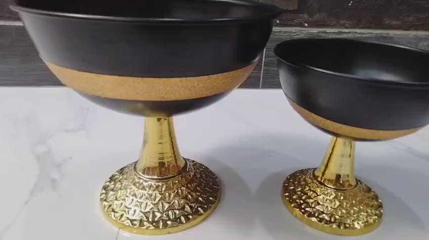Luxury Metal Decorative Bowl Black & Gold Finish | Premium Centerpiece Bowl for Home Decor | Size 19x19x21cm